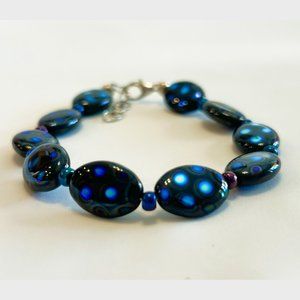 Black Spotted Czech Glass Bead Bracelet